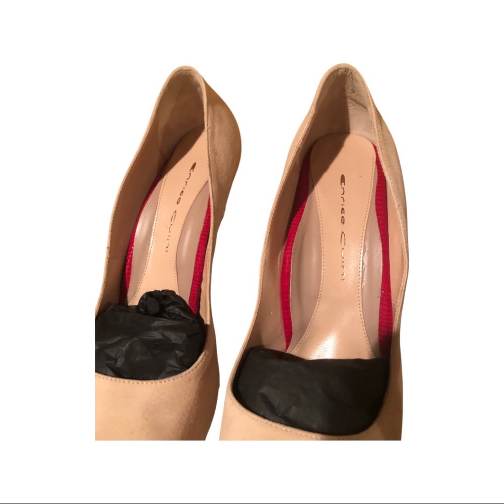 Enrico Cuini (Taryn Rose) Lorel Nude Suede Peep toe 5” Heels - Picture 3 of 5